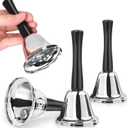 4 Pack Hand Bell, Silver Steel Bell, Ringing Bell with Handle, Dinner Bells for Inside Classroom Bell, for Food Line, Alarm, Jingles, Ringing (Silver)