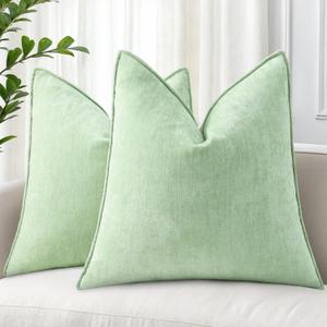 decorUhome Spring Couch Throw Pillow Covers 18x18 Set of 2, Decorative Soft Velvet Neutral Chenille Pillow Covers with Elegant Design for Sofa Bed Living Room Home Decor, Sage Green