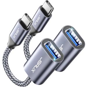 JSAUX USB C to USB 3.0 Adapter [2 Pack], USB C Male to USB Female OTG Cable Adapter Compatible with MacBook Pro/Air, iPhone 17 Pro Max/iPhone Air/16e/16/15 Series, Samsung Galaxy S25/S24/S23 (Grey)