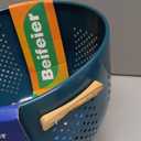 Metal Colander with Wood Handle, Powder Coated Steel Large Kitchen Strainer Stable Base,(Green, 5.5QT)