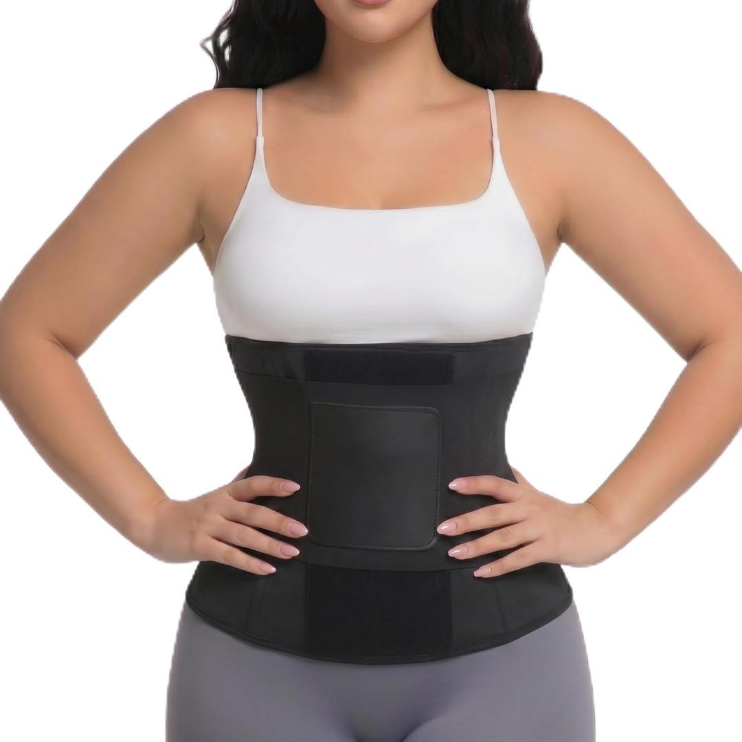 Waist Trainer Belt Waist Cincher Trimmer Ab Belt Tummy Control Body Shaper with Triple Wrap Women and Men Black (Large/38"-44")