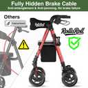 Walkers for Seniors Taller 5.3~7ft, Lightweight Foldable Rollator Walker, Built in Cable, Reinforced Aluminum Frame, 8" Big Rubber Wheels for All Terrain, 350lb Weight Capacity, Burgundy