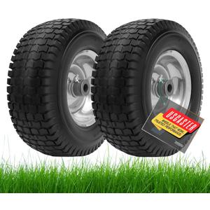USCaster 13x5.00-6 Tire and Wheel Flat Free Assemblies (2 Pack), 13 x5x6 Solid Rubbe Tires and Wheel for Riding Lawn Mower - With 3/ 4" Bushings (Extra 5/ 8" Bushings) and 3" Centered Hub (Gray)