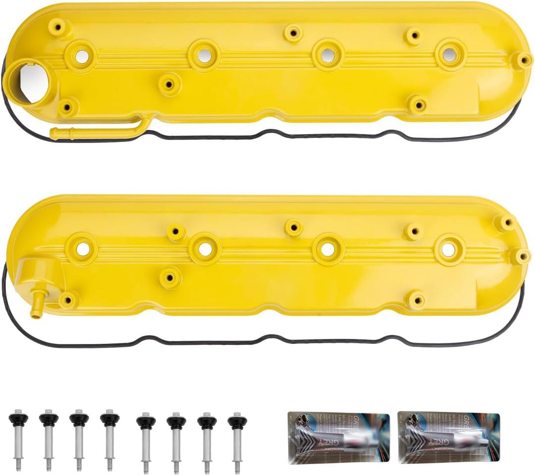 MITZONE Valve Cover Set Left & Right Compatible with Silverado Sierra Express Savana Avalanche Suburban Trailblazer Tahoe Yukon Escalade 4.8 5.3 6.0L Camaro Corvette CTS-V Firebird GTO 5.7 6.0L 6.2L