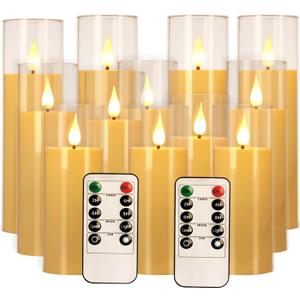 Fclayvts 14 Packs of Acrylic LED Candles, Flickering Flameless Candles Battery Operated with Remote Dimmed and Timed, 3D Wick Candles for Home Decor,Wedding,Gift，Parties and Festivals. (3 Size)
