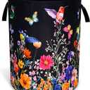 Hummingbird Flowers Laundry Basket Oxford Cloth Butterflies Laundry Hamper With Handle Foldable Portable Clothes Storage Basket 18.9 X 16.5 In Storage Bag For Laundry Room/Bathroom/Bedroom/Dormitories