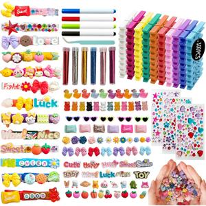 2 x 100PCS Cheer Pins Spirit Clips, Colored Wooden Clothes pins with 820pcs Mini Resin Animals Bow Eyeglass Flower Candy Bead and Sticker, Cheer Pin for Cheerleading, Backpack Decor, Team Crafts Gifts