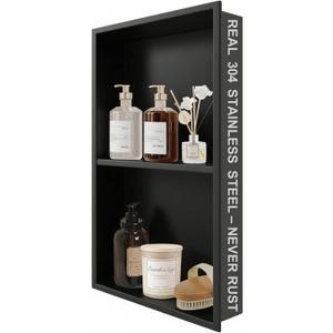 304 Stainless Steel Shower Niche Insert-24 x 12" No Tile Needed Bathroom Niche for Shower Wall-Double Shelves Built in Shower Shelf-Waterproof Recessed Cabinet for Bathroom Living Room Study Kitchen