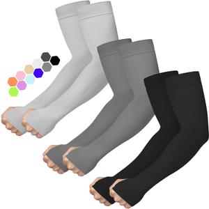 Outivity Arm Sleeves for Men Women Upf 50 Compression Arm Sleeve for UV Blocking Protection (Style 01-3 Pcs : Black+d Gray+l Gray)