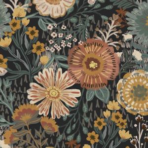 Dimoon Boho Retro Wallpaper Peel and Stick Wallpaper Vintage Floral Contact Paper 17.3''x393'' Dark Black Bohemian Removable Wall Paper Renter Friendly Waterproof Wall Mural Bedroom Bathroom Vinyl