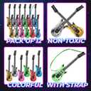 Inflatable Guitars With Strap - (pack Of 12) 36-inch Colorful Blow Up Guitar, Party Favors, DJ-props, Photo-booth, Birthdays, Rock Star, Rock And Roll Party Decorations, 80s 90s Party Supplies