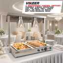 VIKEER Commercial Buffet Warming Station 800W Electric Food Warmer Station with Dual Heat Lamps and Heated Base Adjustable Temp 98-185℉ Independent Switches Stainless Steel for Buffet Catering