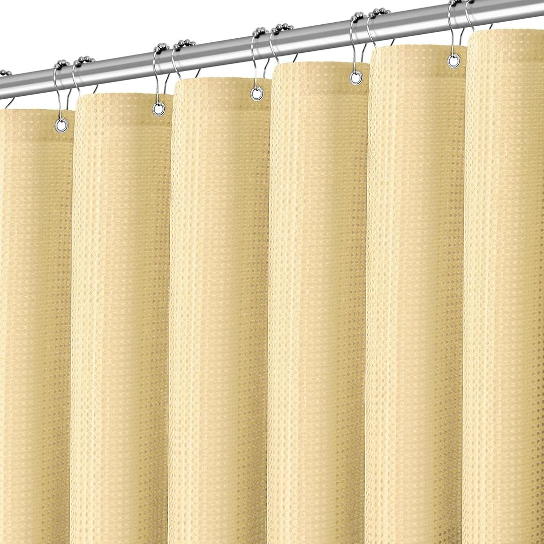 PANGSINNE 78 inch Shower Curtain Cream Beige Waffle Textured, 256GSM Heavy Duty Weighted Fabric Shower Curtains, Hotel Quality Luxury Polyester Water Repellent Bathroom Curtain with 12 Hooks
