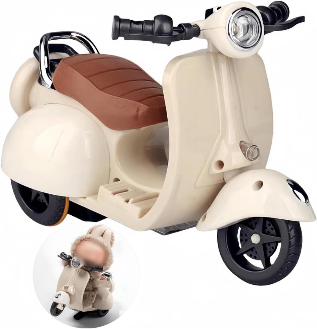 Motorcycles Scooter Toy Doll - with Light and Music, Cute Have a Seat for Accessories, Decor Desktop Ornaments Collectors (Off-White)