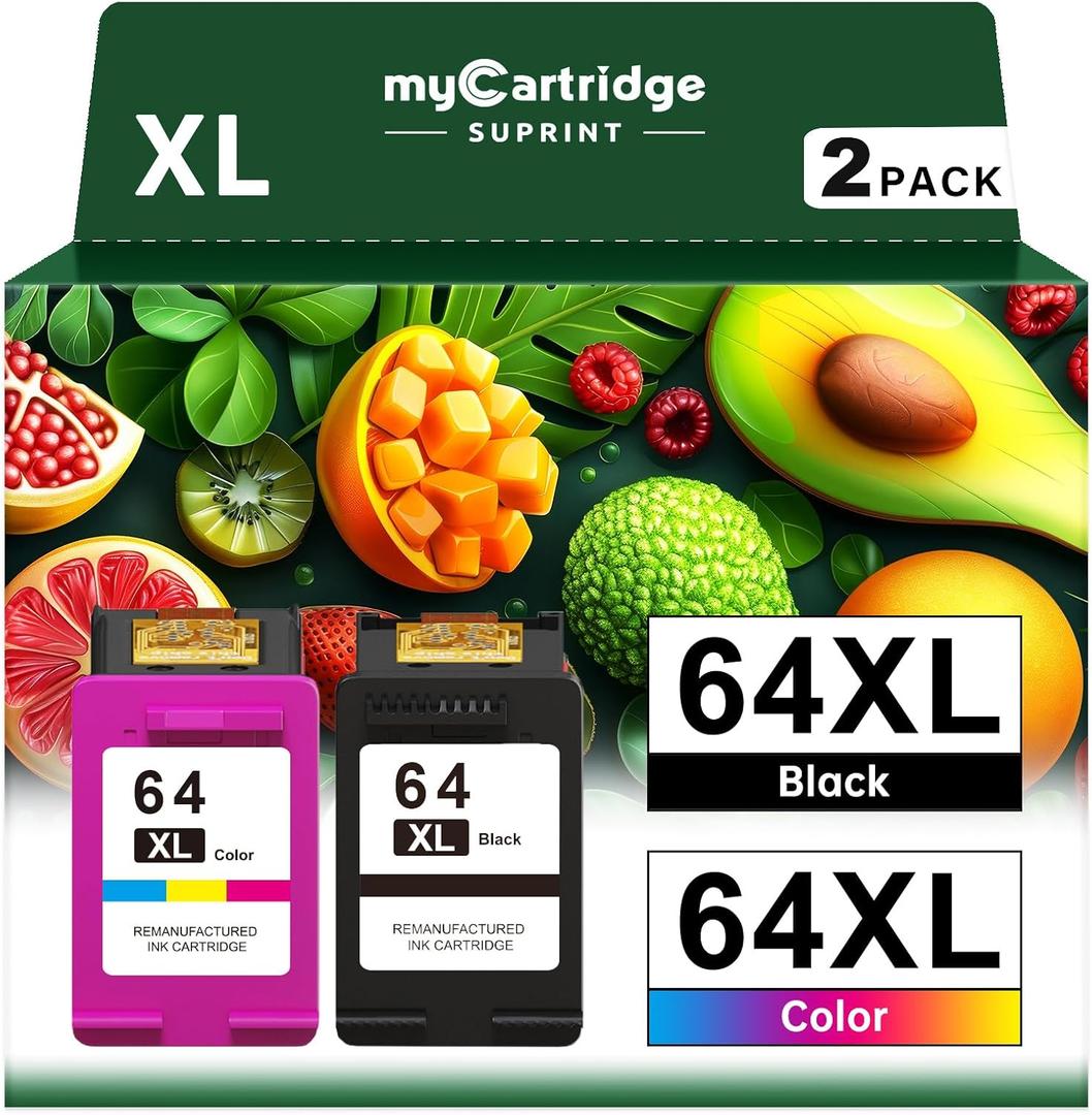 64XL Ink Cartridge Combo Pack for HP Ink 64 64XL Black and Color Ink Cartridge Works with Envy Photo 7855 7155 7858 7800 6255 Tango Printer