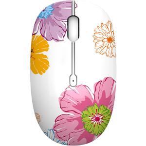TENMOS M101 Wireless Mouse Cute Silent Computer Mice with USB Receiver, 2.4G Optical Wireless Travel Mouse 1600 DPI for Laptop, Notebook, PC, Computer (Flower)