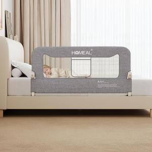 HOMEAL 47In Foldable Toddler Bed Rails with U-Shape Base, Bed Rail for Toddlers, Baby Bed Rail Guard for for Twin, Full, Queen, King Beds, Bed Rail for Baby, Grey