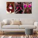 OCRXLYTH 3Pcs Black Girl Cherry Canvas Wall Art Prints African American Black Woman Wall Decor Fashion Pink Nail Pictures Cherry Painting for Living Room Bedroom Home Decoration 16x24in