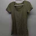 Ficerd 3 Pack Women's Short Sleeve Scooped Neck T Shirts Tops Basic Ribbed Knit Tee Slim Fit Solid Color Shirt(Black, Army Green, Coffee, S)
