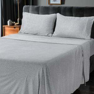 Utopia Bedding Queen Sheet Set - Jersey Knit Sheets 4 Piece  Cotton  Soft T-Shirt Stretchy Sheets (Heather Light Grey)