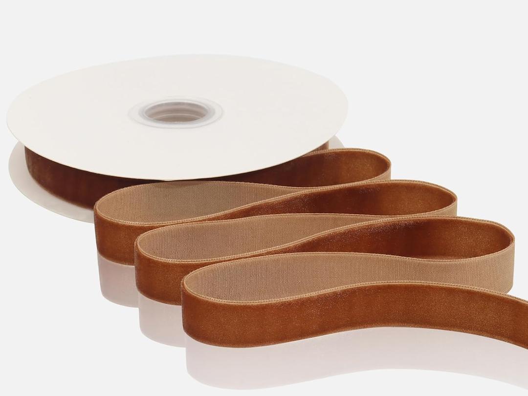 2 x Velvet Ribbon 12 Yards Christmas Ribbon (Brown, 5/8")