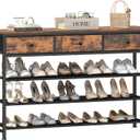 usikey 4 Tier Shoe Rack with 3 Drawers & 3 Oxford Fabric Shelves, Holds 15-18 Pairs, Metal Shoe Storage with Wood Top, Shoe Organizer for Entryway, Closet, Apartment, Rustic Brown UNYXJX022F