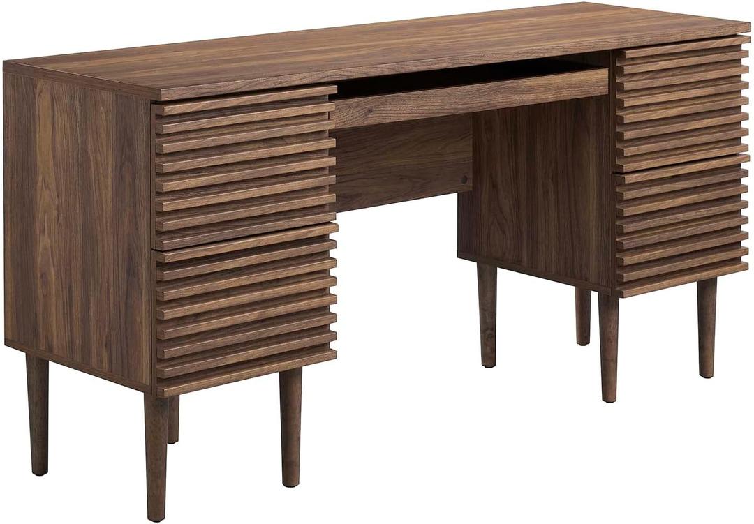 Modway Render Mid-Century Modern, Office Desk, Walnut, 61"D x 19"W x 30"H