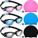 Flutesan 6 Pack Swim Goggles Hat for Adults Women with Nose Plug Earplug Waterproof Anti Fog Clear Stretchable Goggle Pack (Bright Style)