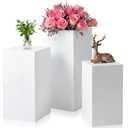 Zonon 3 Pcs Square Pedestal Stands for Party, Metal Display Stands Pillars for Wedding Bridal Ceremony Baby Shower Birthday Party Decorations, 29.5*13.4''(L), 23.6*11.8''(M), 19.7*10.2''(S)(White)