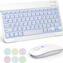 TECURS Bluetooth Keyboard and Mouse Combo for iPad, 7-Color Backlit Rechargeable Wireless Keyboard & Mouse Compatible with iPad 10th/9th/8th Gen, iPad Pro/Air/Mini and ipadOS 13 and Above (White Grey)