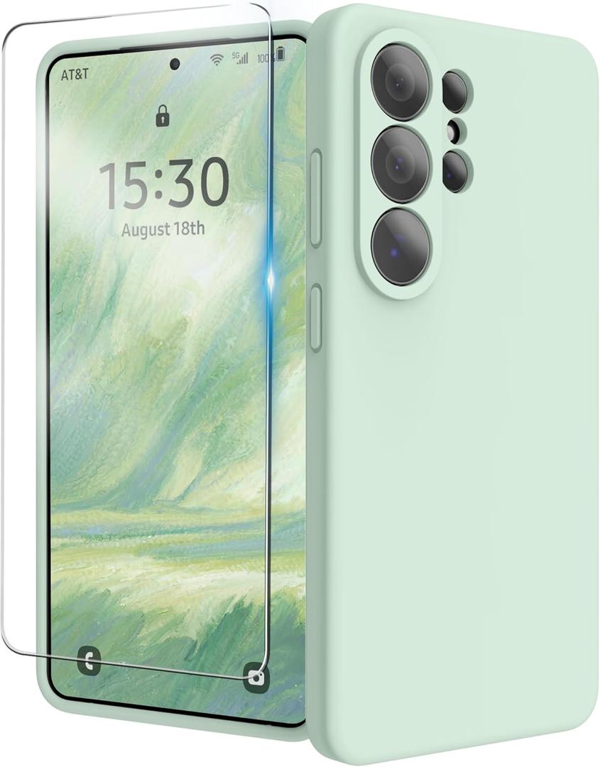 for Samsung Galaxy S26 Ultra Case, Liquid Silicone Cover with Camera Protection Anti-Scratch Soft Microfiber Lining Shockproof Protective Phone Case for S26 Ultra 6.9", Light Green