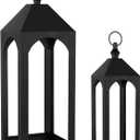 23" 17" Large Black Metal Candle Lanterns Decorative Indoor Modern Farmhouse Lantern Decor Set of 2 Outdoor Lanterns for Porch Patio Floor Mantle Fireplace Lantern for Christmas Halloween Home Decor