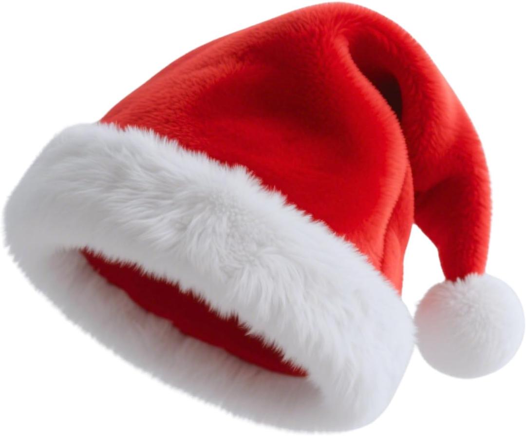 Santa Hat Adult Plush Fluffy Christmas Hats for Men Women Velvet Xmas Hat for New Year Holiday Festive Party