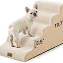 COZY KISS Dog Stairs for Small Dogs 19.7"H, 5-Step Sturdy Foam Dog Steps for Couch, Bed or Sofa, Curved Pet Stairs for Puppy and Older Cat, Doggie Ladder with Washable Cover, 15.7x33x19.7 inch, Beige