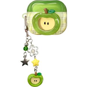 Cute Apple-Shaped Case for Airpods Pro 3 with Fruit Charm (Green)