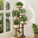 iDavosic.ly 5 Tier Plant Stand Indoor, Tiered Corner Wood Multiple Flower Holder Shelf, Tall Orchid Display Rack for Patio Porch Living Room Balcony Outdoor, Brown