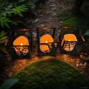 3-Pack Halloween LED Lantern Set - Flickering Electric Candles in Black Metal Frame with Handle - Witch, Spiderweb, and Tree Designs for Spooky Indoor Outdoor Decor