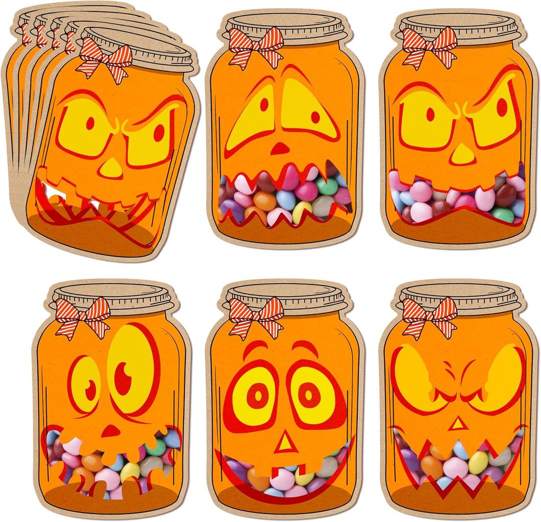 4 x 50 Pack Halloween Mason Jar Shape Crafts Candy Cards -DIY Trick or Treat Boxes for Party Favors, School Classroom Gift Cards for Kids, Holiday Gifts for Classroom Kid