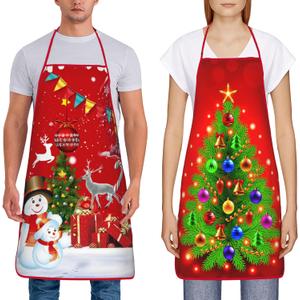 2Pcs Christmas Tree Snowman Aprons Waterdrop Resistant Kitchen Cooking Aprons for Women Men Chef Wedding Cool Bridal Engagement Christmas Gifts for Couple