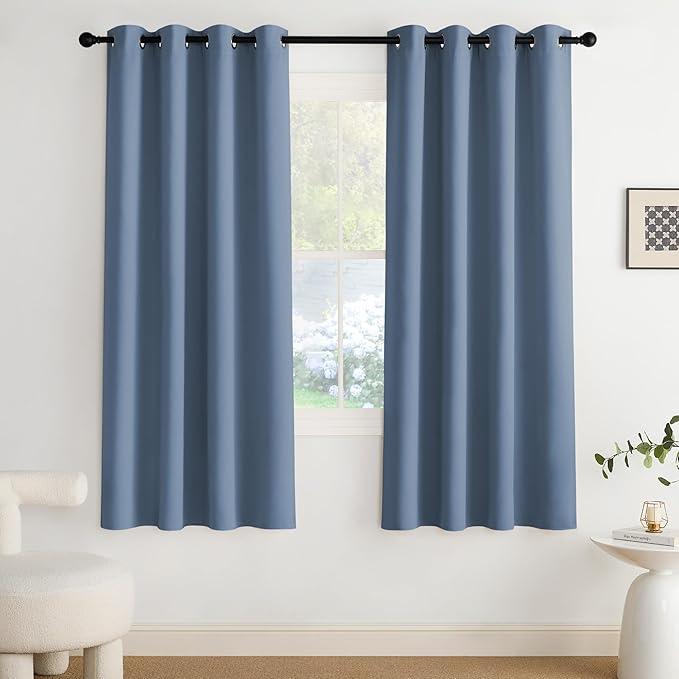 NICETOWN Stone Blue Blackout Curtains 72 inch Long, Thermal Insulated Grommet Privacy Energy Saving Shades for Bedroom, Living Room, Bathroom, Laundry, Patio, Closet, 2 Panels, W52 x L72