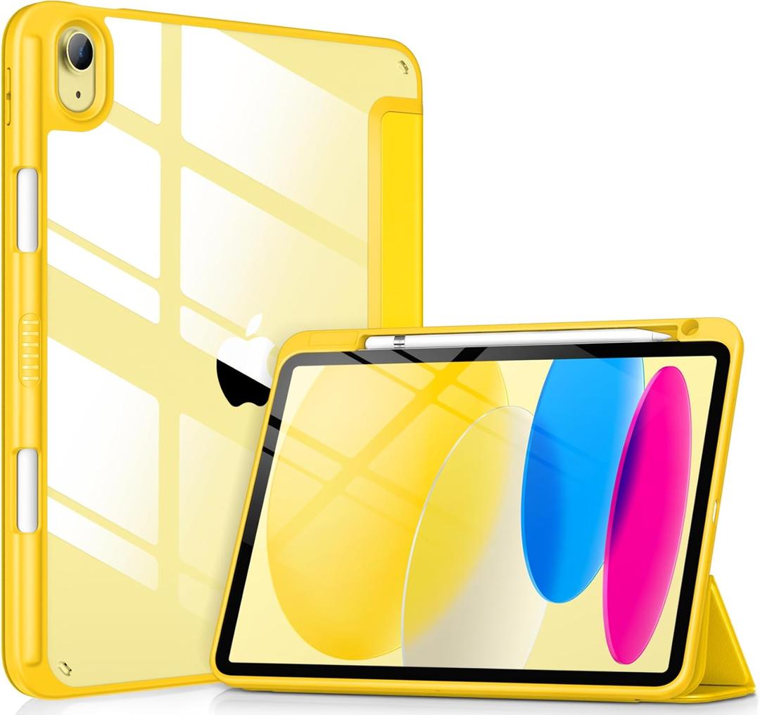 VIKESI Case for iPad (A16) 11-inch 2025 and iPad 10th Generation 10.9 Inch 2022, Clear Back and TPU Shockproof Frame Cover [Built-in Pencil Holder, Support Auto Sleep/Wake] - Yellow