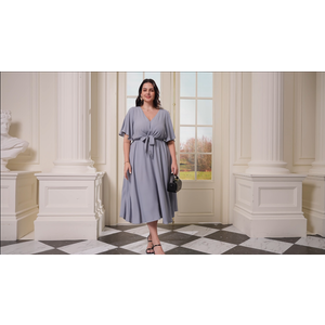 SCOMCHIC Women Plus Size Midi Dresses Wedding Guest Short Sleeve V Neck Tie Waist Casual Summer Flowy A Line Dress, 2XL
