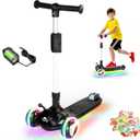 3 Wheel Electric Scooter for Kids Ages 3-12, w/LED Lights, Sticker, Wide Deck, 3 Adjustable Heights, 90min Riding, BLISSRIDE Foldable Kick Scooter for Boys & Girls