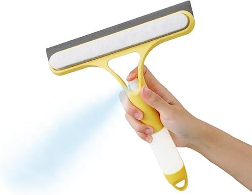 FZHZVVZPY 3 in 1 Window Cleaning Scraper, Window Squeegee with Sprayer, Window Cleaning Scraper for Windows, Walls, Car Windshields, Bathrooms, Kitchens, All-Purpose Window Cleaner Tool (Yellow) Pack of 2