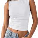 SUUKSESS Women Double Lined Sleeveless Going Out Basic Tank Tops Ruched Summer Casual T Shirts (Snow White, S)