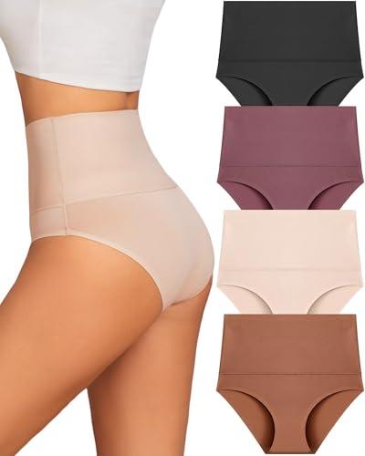 UNDER THE SEA Tummy Control Underwear for Women High Waisted Briefs Seamless Full Coverage Ladies Panties 4 Pack, M