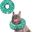 Supet Inflatable Dog Cone Collar for Large Medium Small Dogs, Soft Cone Collar for Dogs Cats, ECollar Doggie Neck Donut Dog Cone Alternative After Surgery (M(Neck 9"-12.5"), T Bone Green)