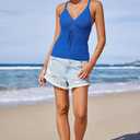 Arach&Cloz 2025 Women's Summer Boho Cami Tops V Neck Crochet Sleeveless Cute Tank Going Out Outfits Beach Vacation Clothes (Blue, S)