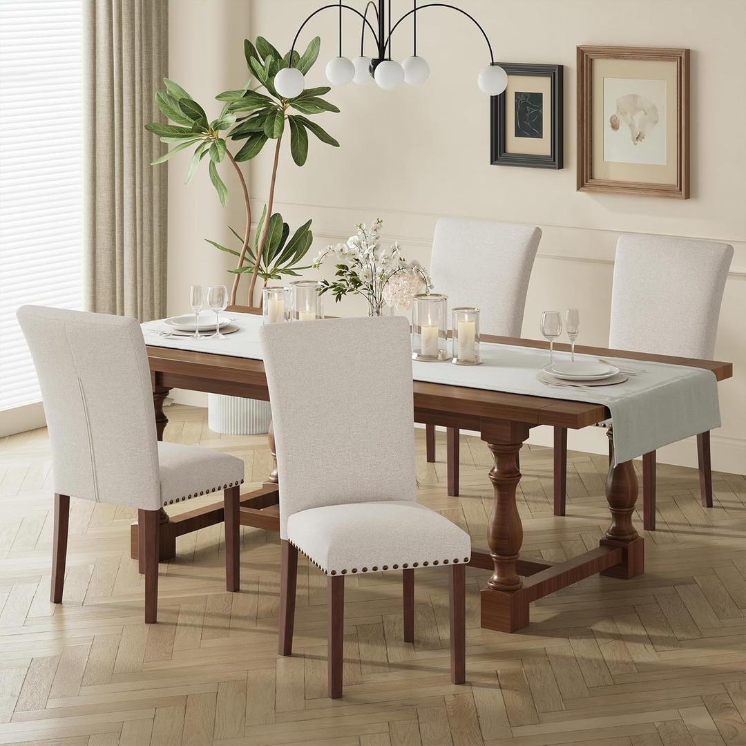 COLAMY Upholstered Dining Chairs Set of 4, Parsons Style Linen Beige Accent Chairs with High Back, for Round Kitchen Table or Small Dining Room  Comfortable & Stylish
