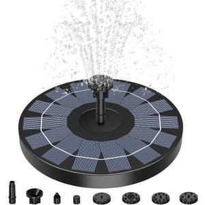 AISITIN Solar Fountain Pump 2.5W Bird Bath Fountain Solar Powered Water Fountain with 8 Nozzle & 4 Fixer, Solar Fountain Pump for Bird Bath, Garden, Pond, Pool (Black)